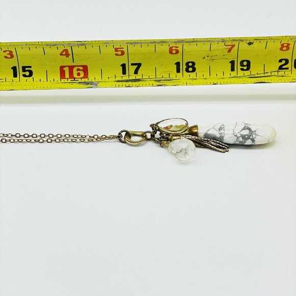 LOFT Marbled Charm Necklace Gold Tone Faceted Bead Tassel Classic Career Work - Picture 6 of 7